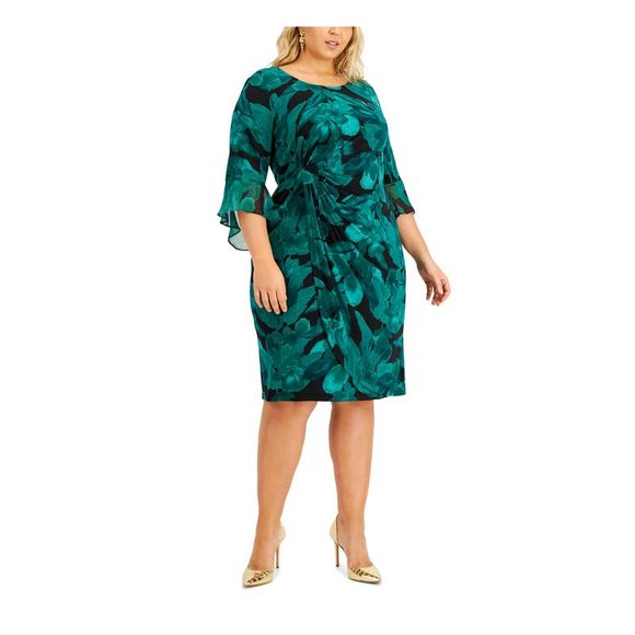 CONNECTED APPAREL Dresses & Skirts - CONNECTED APPAREL Womens Green Jersey Bell Sleeve Sheath Dress Plus 20W